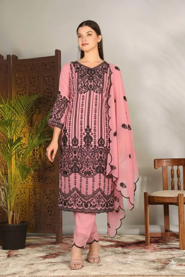 Luxury_Pink_Georgette_3_Piece_Suit_Set_with_Heavy_Black_Embroidery_|_Designer_Kurta_Palazzo_Dupatta_|_Festive_Wear