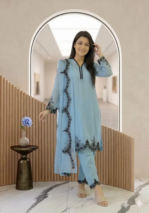 Sky_Blue_Georgette_With_Embroidery_Kurti_Set_For_Women