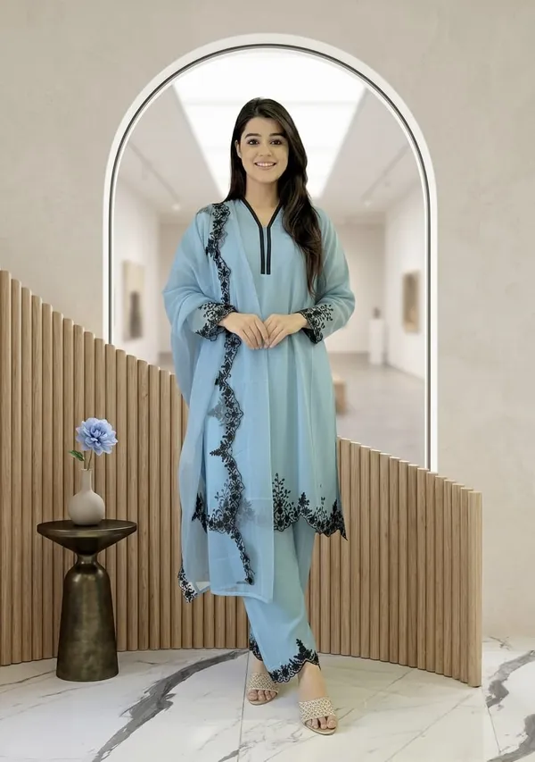 Sky_Blue_Georgette_With_Embroidery_Kurti_Set_For_Women