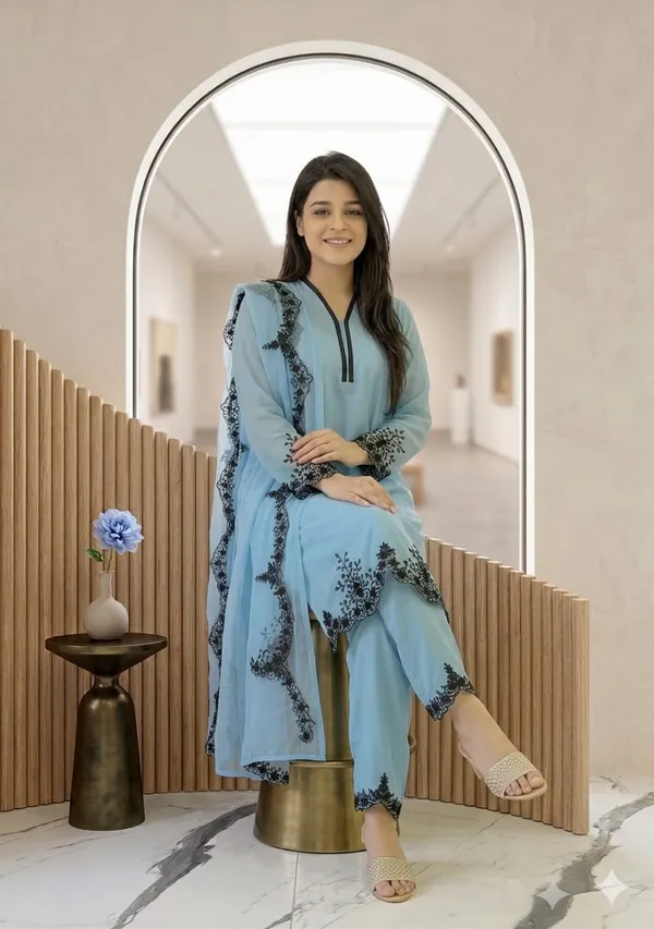 Sky_Blue_Georgette_With_Embroidery_Kurti_Set_For_Women