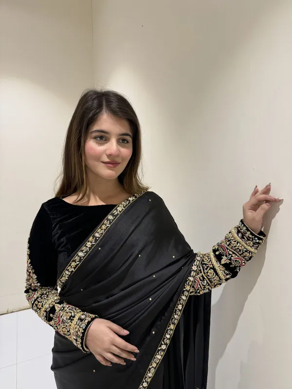 Zariyaan_Noir_Black_Satin_Stone_Work_Saree_with_Embroidered_Border