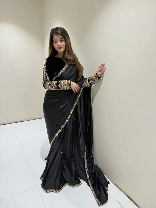Zariyaan_Noir_Black_Satin_Stone_Work_Saree_with_Embroidered_Border