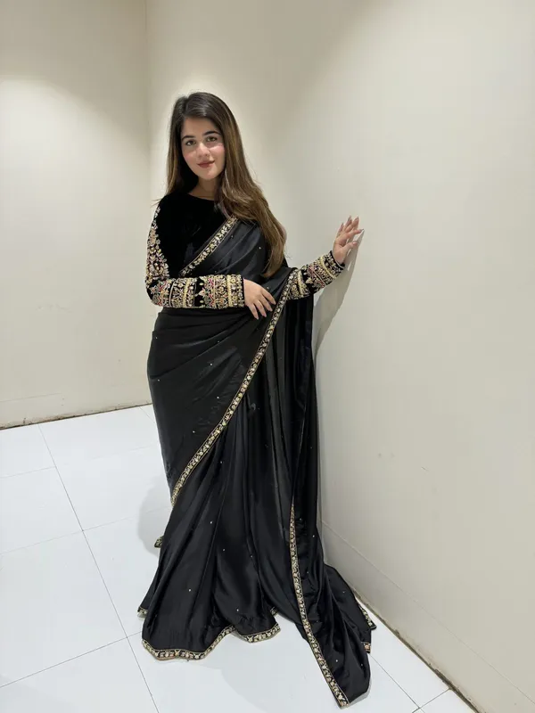 Zariyaan_Noir_Black_Satin_Stone_Work_Saree_with_Embroidered_Border