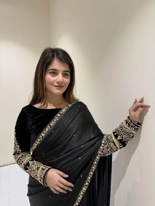 Zariyaan_Noir_Black_Satin_Stone_Work_Saree_with_Embroidered_Border