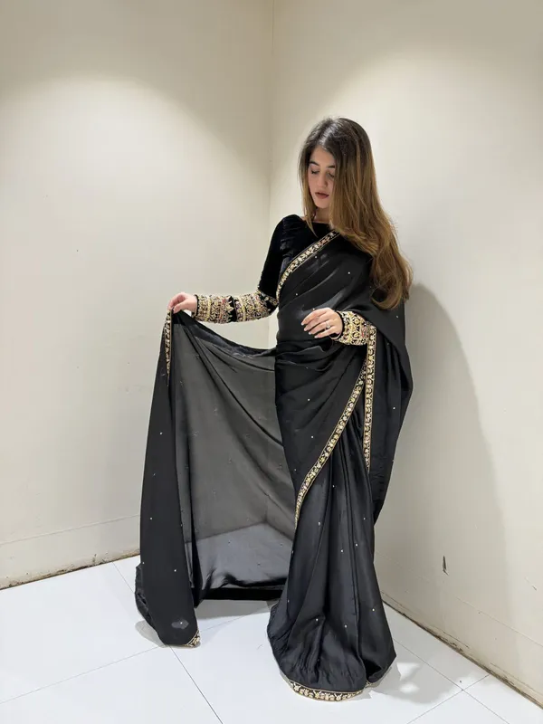 Zariyaan_Noir_Black_Satin_Stone_Work_Saree_with_Embroidered_Border