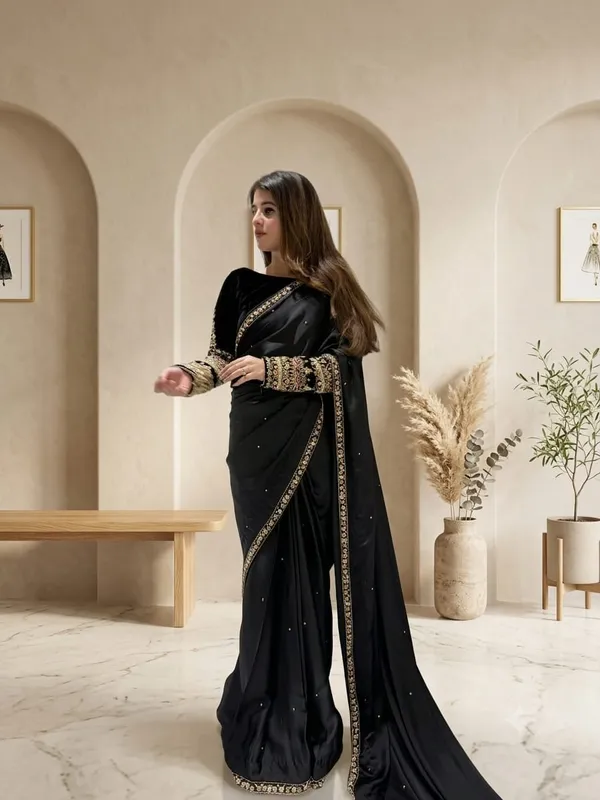 Zariyaan_Noir_Black_Satin_Stone_Work_Saree_with_Embroidered_Border