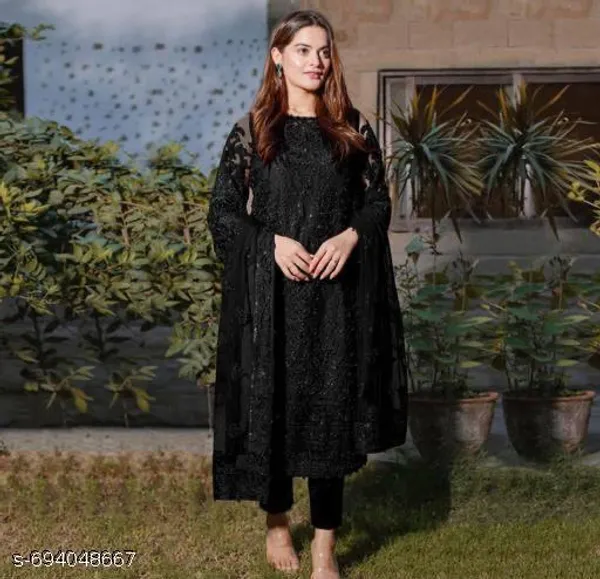 Black_Georgette_With_Sequins_Embroidery_Kurti_Set_For_Women