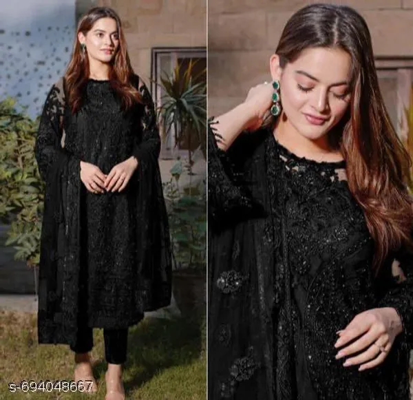 Black_Georgette_With_Sequins_Embroidery_Kurti_Set_For_Women
