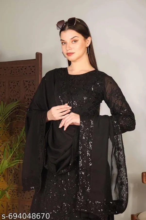 Black_Georgette_With_Sequins_Embroidery_Kurti_Set_For_Women