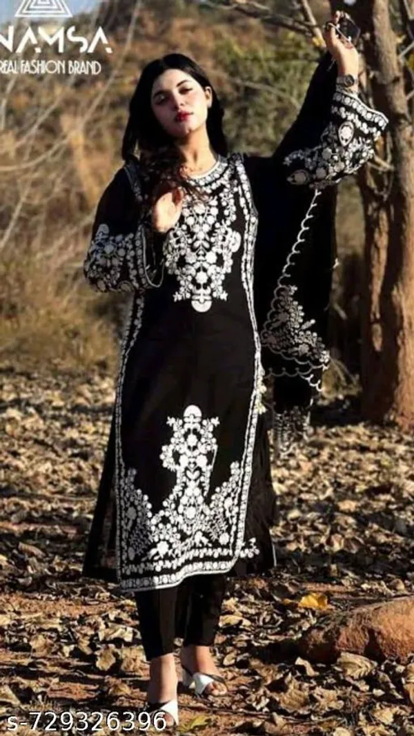 Black_Faux_Georgette_With_Chikankari_Embroidery_Kurti_Set_For_Women