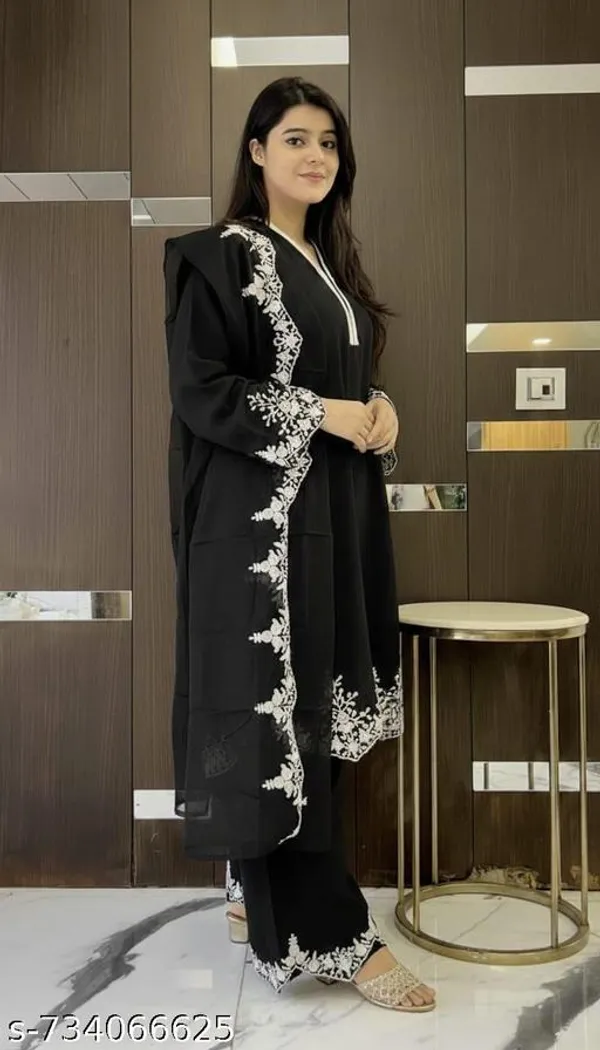 Black_Georgette_With_Embroidery_Kurti_Set_For_Women