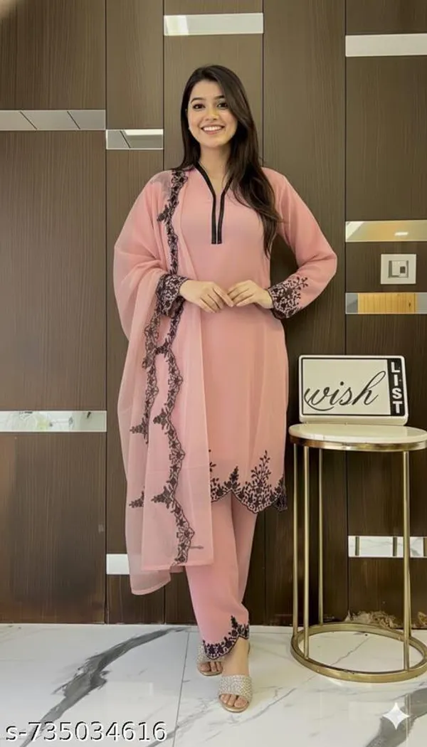 Peach_Georgette_With_Embroidery_Kurti_Set_For_Women