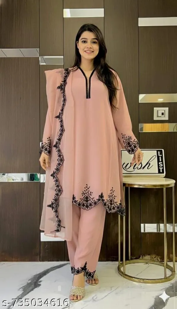 Peach_Georgette_With_Embroidery_Kurti_Set_For_Women