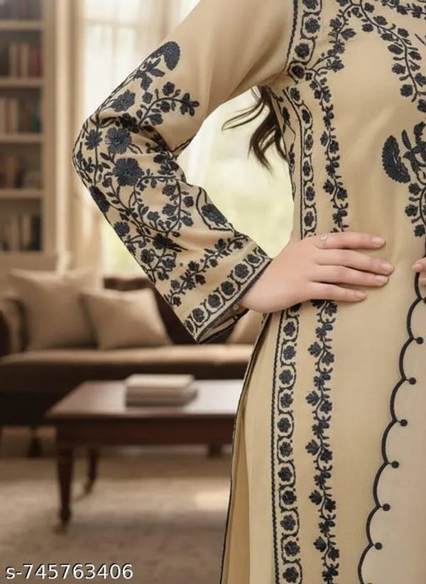 Brown_Faux_Georgette_With_Chikankari_Hand_Embroidery_Kurti_Set_For_Women