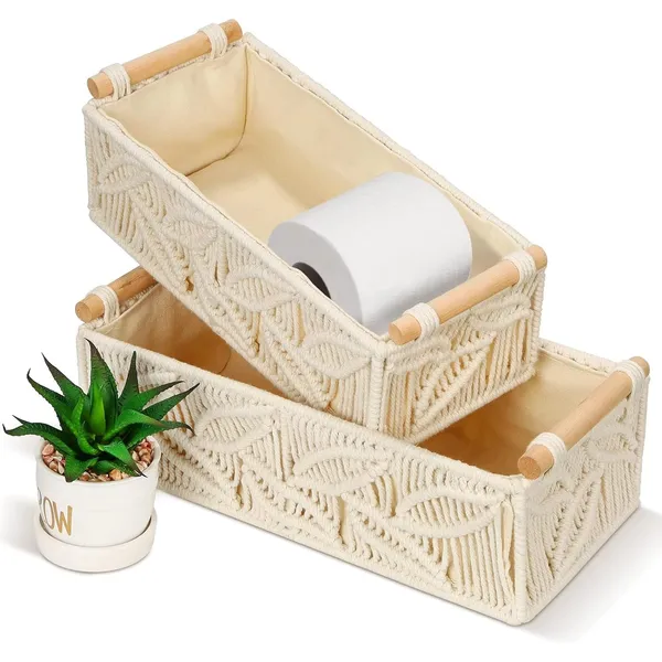 Off_White_Katahira_Boho_Decor_Cotton_Macrame_Storage_Organiser_Baskets_Tray_With_Wooden_Handle_For_Bathroom,Kitchen