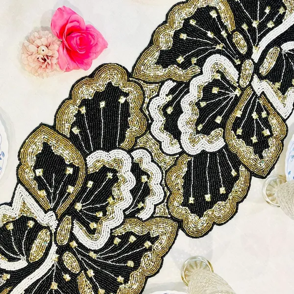 Golden_Black_Beautiful_Beaded_Decorative_Table_Runner_Craftsmanship_For_Dining,Tv_Unit,Centre_Table
