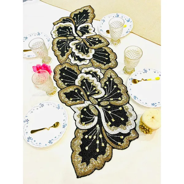 Golden_Black_Beautiful_Beaded_Decorative_Table_Runner_Craftsmanship_For_Dining,Tv_Unit,Centre_Table