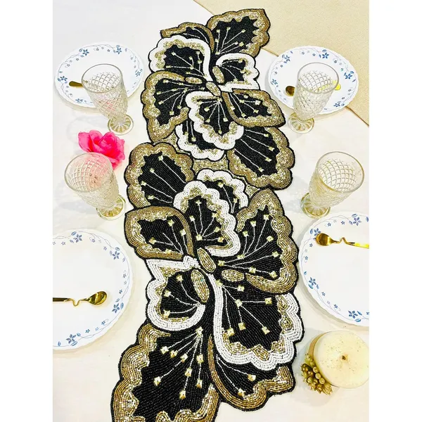 Golden_Black_Beautiful_Beaded_Decorative_Table_Runner_Craftsmanship_For_Dining,Tv_Unit,Centre_Table