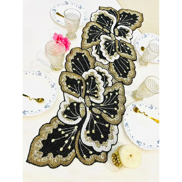 Golden_Black_Beautiful_Beaded_Decorative_Table_Runner_Craftsmanship_For_Dining,Tv_Unit,Centre_Table