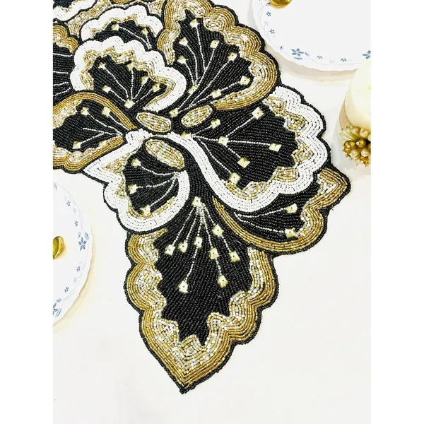 Golden_Black_Beautiful_Beaded_Decorative_Table_Runner_Craftsmanship_For_Dining,Tv_Unit,Centre_Table