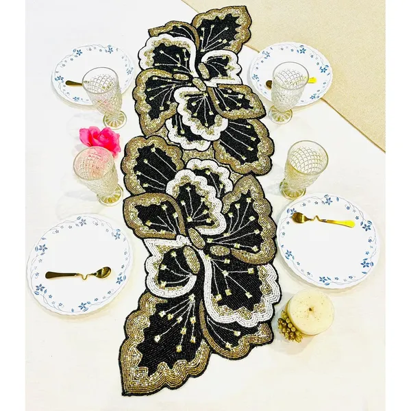 Golden_Black_Beautiful_Beaded_Decorative_Table_Runner_Craftsmanship_For_Dining,Tv_Unit,Centre_Table