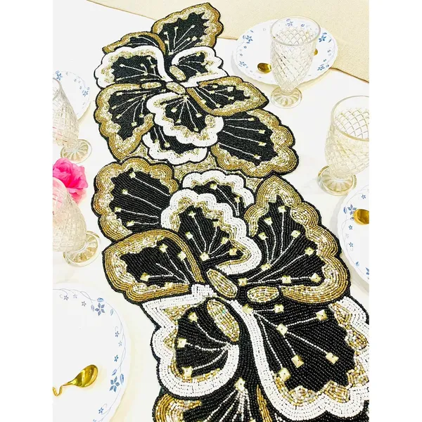 Golden_Black_Beautiful_Beaded_Decorative_Table_Runner_Craftsmanship_For_Dining,Tv_Unit,Centre_Table