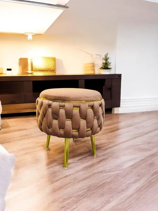 Brown_Velvet_Half_Knitted_Ottoman_Stool_With_Four_Golden_Legs_&_Footrest_For_Living_Room_&_Bedroom_Hallway,_Lounge