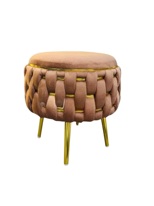 Brown_Velvet_Half_Knitted_Ottoman_Stool_With_Four_Golden_Legs_&_Footrest_For_Living_Room_&_Bedroom_Hallway,_Lounge