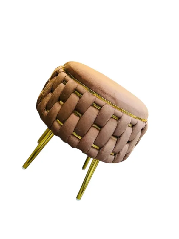 Brown_Velvet_Half_Knitted_Ottoman_Stool_With_Four_Golden_Legs_&_Footrest_For_Living_Room_&_Bedroom_Hallway,_Lounge