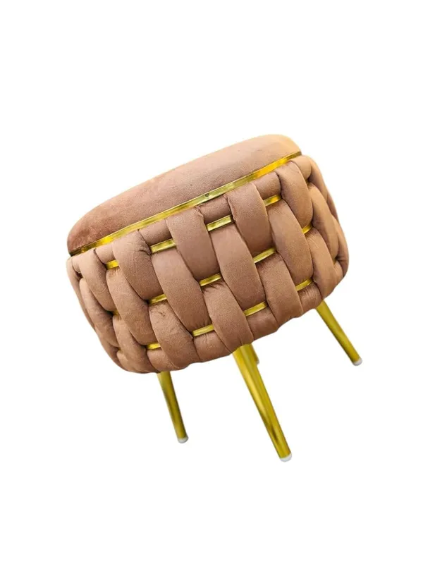 Brown_Velvet_Half_Knitted_Ottoman_Stool_With_Four_Golden_Legs_&_Footrest_For_Living_Room_&_Bedroom_Hallway,_Lounge