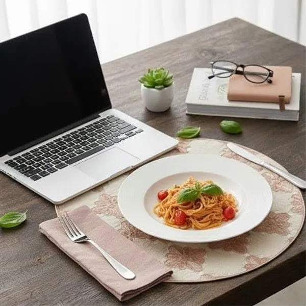 HomeCloud_Round_Waterproof_Dining_Table_Placemats_|_Strong_&_Easy-Clean_Table_Mat_for_Dining,_Center_&_Bedside_Table_|_Protects_from_Spills,_Heat_&_Scratches_(White_Rosegold,_Set_of_2)
