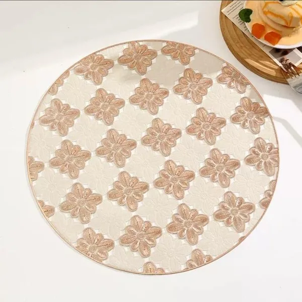 HomeCloud_Round_Waterproof_Dining_Table_Placemats_|_Strong_&_Easy-Clean_Table_Mat_for_Dining,_Center_&_Bedside_Table_|_Protects_from_Spills,_Heat_&_Scratches_(White_Rosegold,_Set_of_2)