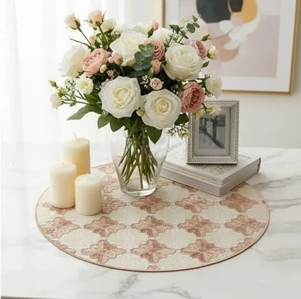 HomeCloud_Round_Waterproof_Dining_Table_Placemats_|_Strong_&_Easy-Clean_Table_Mat_for_Dining,_Center_&_Bedside_Table_|_Protects_from_Spills,_Heat_&_Scratches_(White_Rosegold,_Set_of_2)