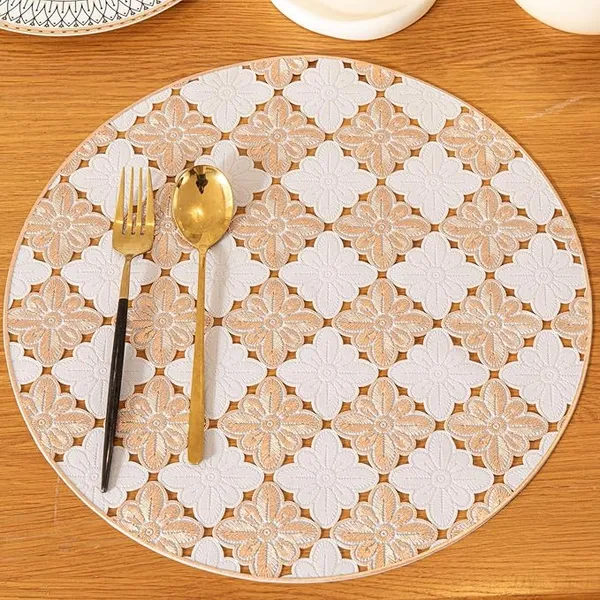 HomeCloud_Round_Waterproof_Dining_Table_Placemats_|_Strong_&_Easy-Clean_Table_Mat_for_Dining,_Center_&_Bedside_Table_|_Protects_from_Spills,_Heat_&_Scratches_(White_Rosegold,_Set_of_2)