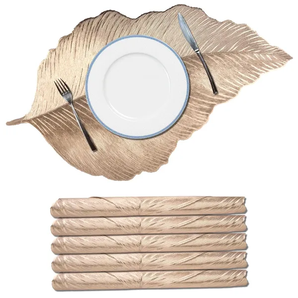 Kuber_Industries_Soft_Leather_Dining_Table_Mat_Set_of_6_|_Non-Slip_Heat_Resistant_Placemats_for_Kitchen_|_Decorative_Centre_Table,_Dinner_Plate_and_Bed_Side_Mat_|_Emboss_Leaf_-_Golden
