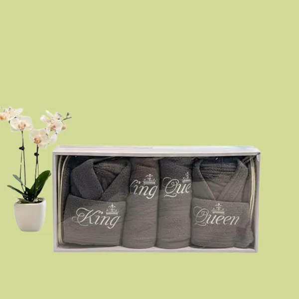 Grey_Terry_Cotton_Embroidery_Design_With_King_And_Queen_Bathrobe_For_Bathroom