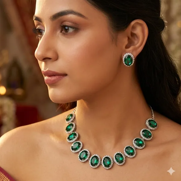Green_Premium_Alloy_Necklace_Sets_For_Women