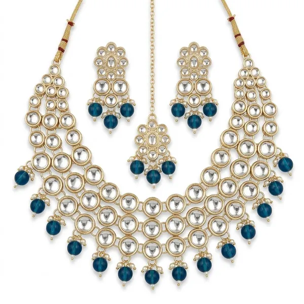 White_And_Navy_Blue_Premium_Alloy_Necklace_Sets_For_Women