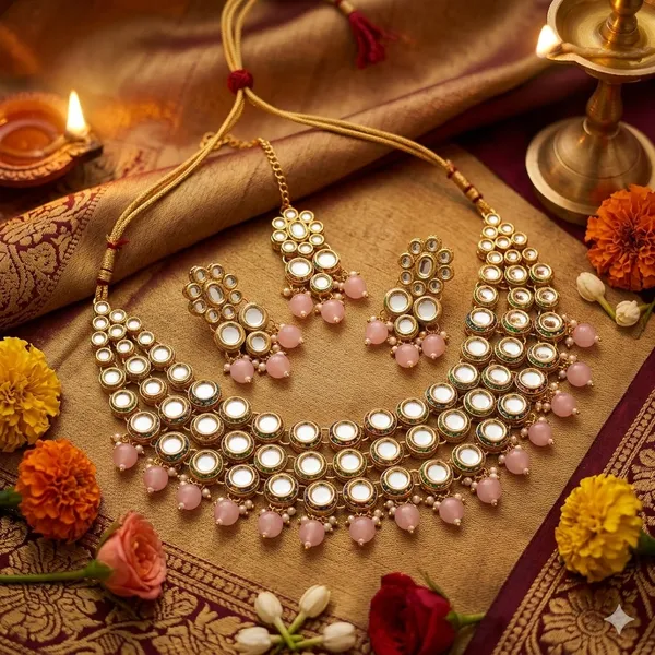 Pink_Premium_Alloy_Necklace_Sets_For_Women