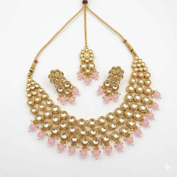 Pink_Premium_Alloy_Necklace_Sets_For_Women
