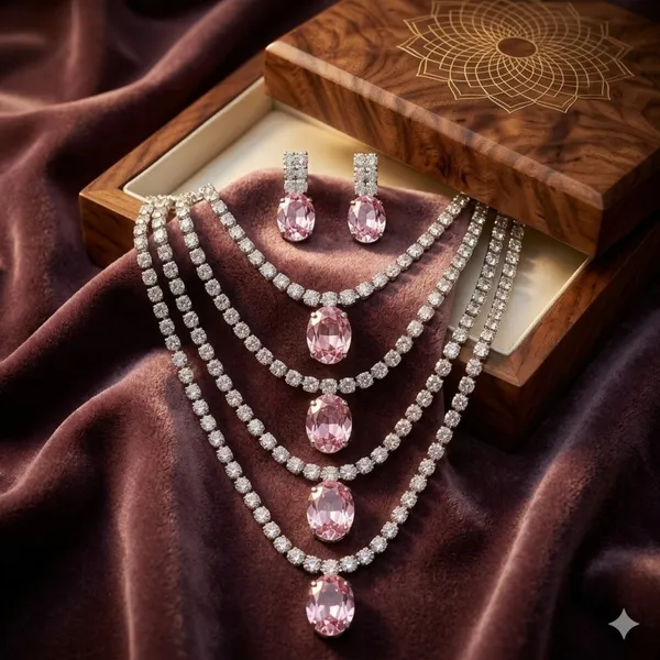 Pink_Premium_Alloy_Necklace_Sets_For_Women