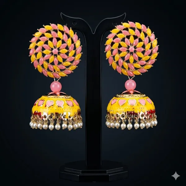 Yellow_Pink_Premium_Alloy_Earrings_For_Women