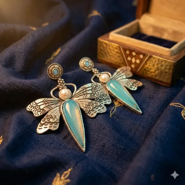 Silver_And_Blue_Premium_Alloy_Earrings_For_Women