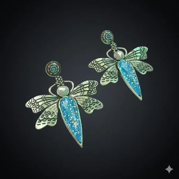 Silver_And_Blue_Premium_Alloy_Earrings_For_Women