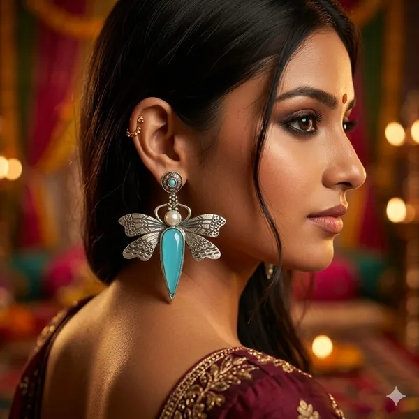 Silver_And_Blue_Premium_Alloy_Earrings_For_Women