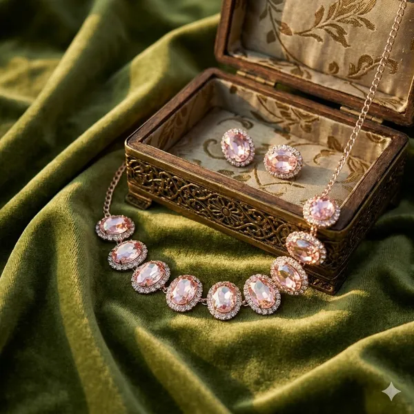 Pink_Premium_Alloy_Necklace_Sets_For_Women