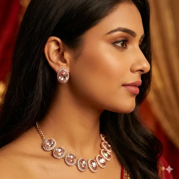 Pink_Premium_Alloy_Necklace_Sets_For_Women