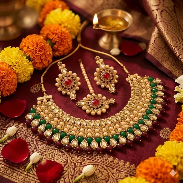 Maroon_Green_Premium_Alloy_Necklace_Sets_For_Women