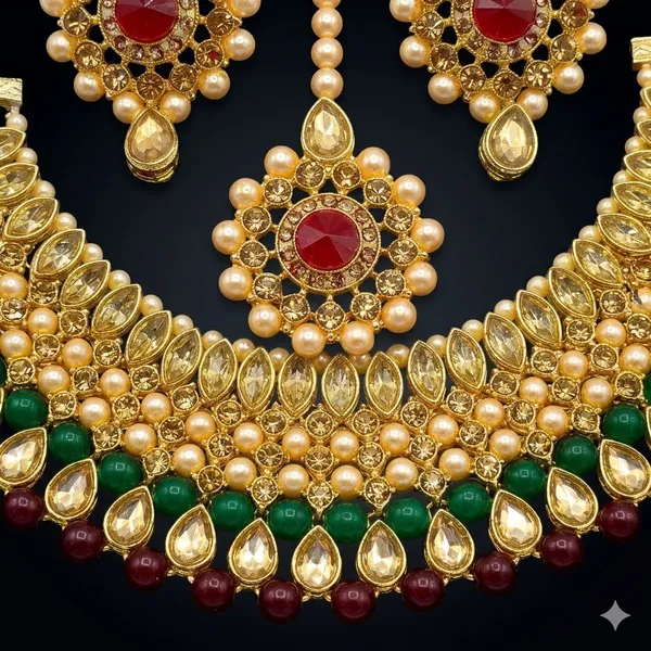 Maroon_Green_Premium_Alloy_Necklace_Sets_For_Women