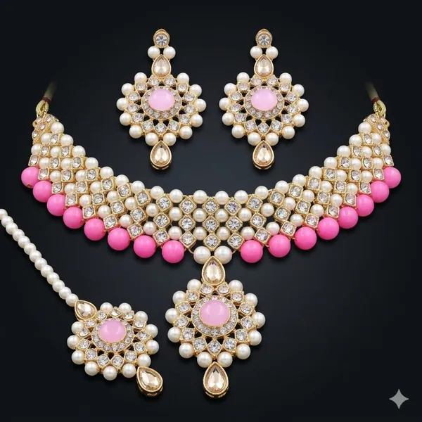 Pink_Premium_Alloy_Necklace_Sets_For_Women